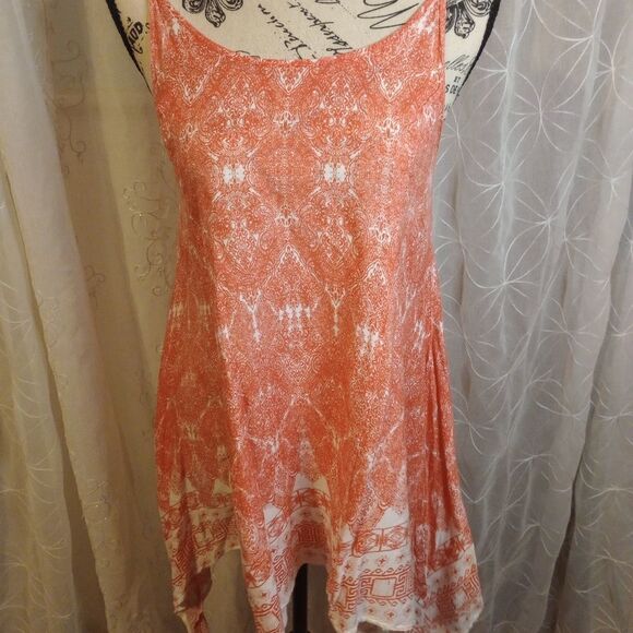 KHALSA Creations orange and white printed tunic tank top sz medium - Picture 1 of 9